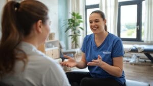 physiotherapist and patient discussing IMS