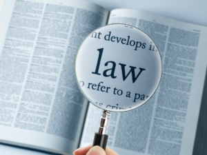 Book with magnifying glass over the word LAW